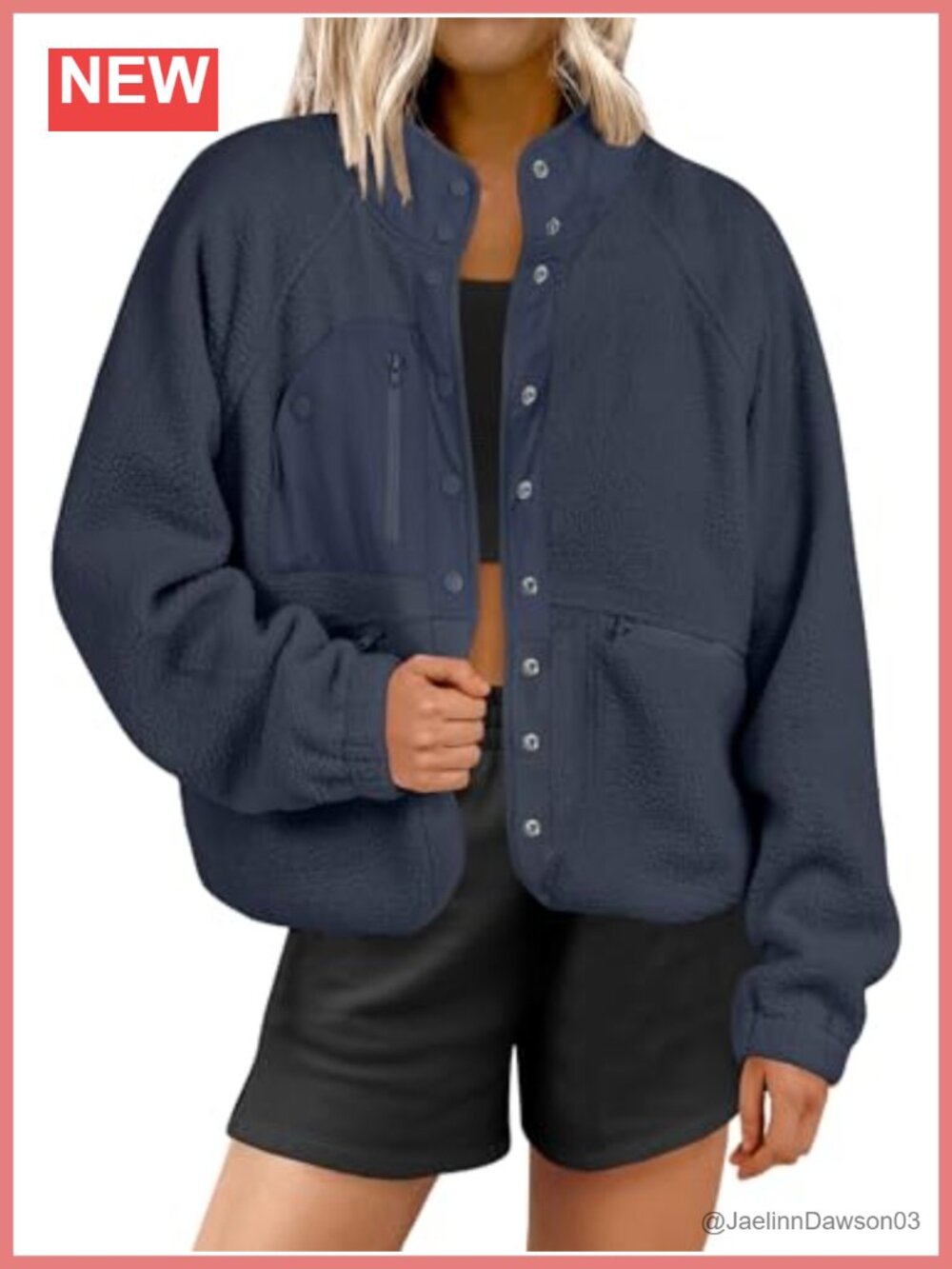 Fuzzy Fleece Button Down Cropped Sherpa Coat